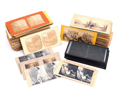 A Selection of Stereo Cards, including various topographical views, some late nudes (4), hold to light examples, diapositive 