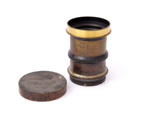 A R & J Beck f/8 12x10" Brass Lens, some damages to optics