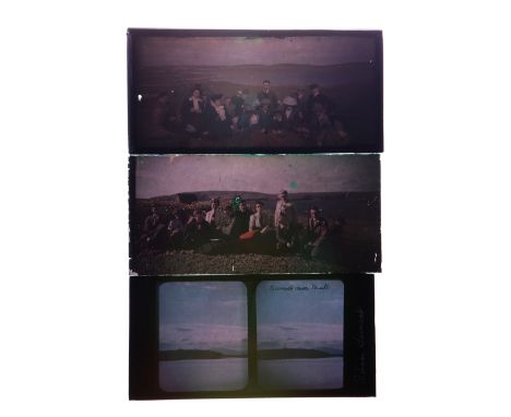 A Collection of Autochrome Stereo Glass Slides, together with a panoramic family portrait in Scotland, circa 1920 (a lot)