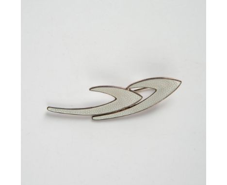Rare contemporary sterling silver brooch with white guilloche enamel. K.A. Rasmussen and sterling silver hallmarks on the bac