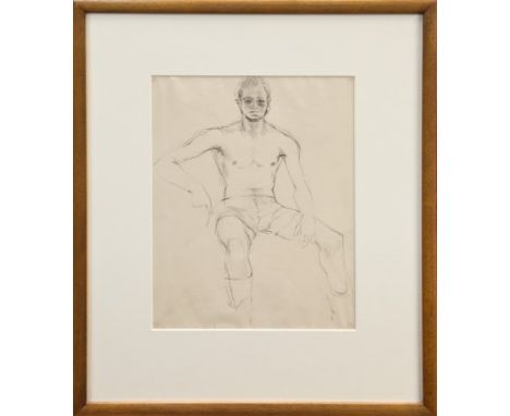 *Keith Vaughan (1912 - 1977), pencil sketch - seated figure, in glazed frame, 31.5cm x 23.5cm.  Provenance:  Agnews label ver