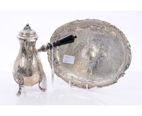 Late 19th / early 20th century German silver coffee pot of baluster form, with Art Nouveau-style scroll and foliate decoratio