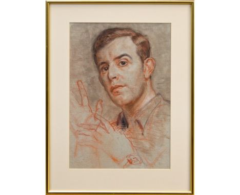 *Dame Laura Knight (1877 - 1970), pencil and coloured charcoal study - portrait of a man, in glazed gilt frame, 45cm x 29cm. 