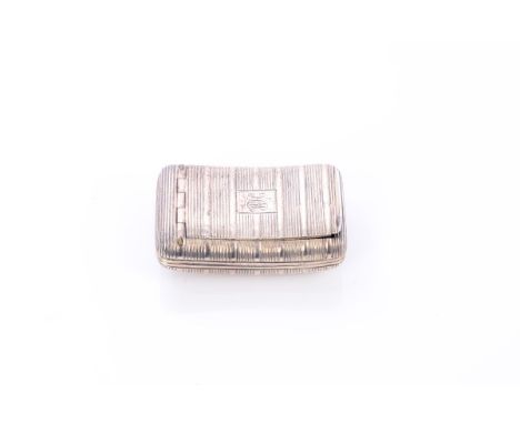 George III silver snuff box of shaped rectangular form, with reeded decoration, gilded interior and flush-fitting hinged cove