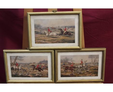 Set of six early 19th century tinted engravings - hunting and steeplechasing scenes, in glazed gilt frames