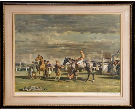 Sir Alfred James Munnings (1878 - 1959), signed print - After the Race, inscribed 'Tom Slocombe stood for the central figure 