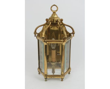 Good quality contemporary brass wall-mounted three-light lantern by Lamp Art, Mod. Dep. Italy in the form of a bisected tradi