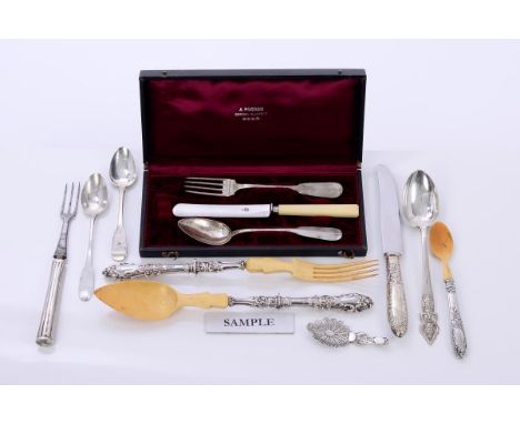 Selection of 19th century and later Continental and other silver and white metal flatware and other cutlery, together with a 