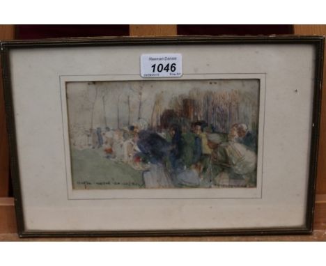 Victor Noble Rainbird (1888 - 1936), pencil and watercolour sketch - fleeing refugees, signed and indistinctly inscribed, in 