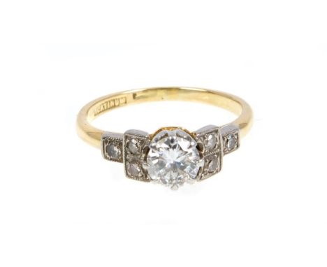 Art Deco diamond single stone ring with a brilliant cut diamond estimated to weigh approximately 0.55 carats, in claw setting