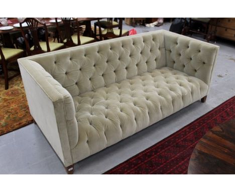 Good quality sofa with deep buttoned velvet upholstery, on square taper feet, 200cm wide x 92cm deep