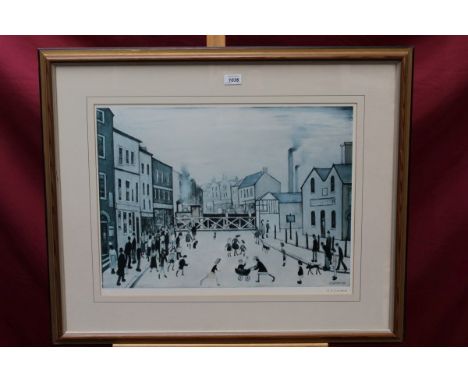 *Laurence Stephen Lowry (1887 - 1976), signed print - The Level Crossing, Burton On Trent, with Fine Art Guild blindstamp, in