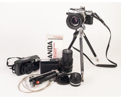 OLYMPUS OM-1N 35mm SLR ROLL FILM CAMERA, WITH f4, 28-48mm ZOOM LENS, together with an OLYMPUS f4, 75-150mm AUTO-ZOOM LENS, in