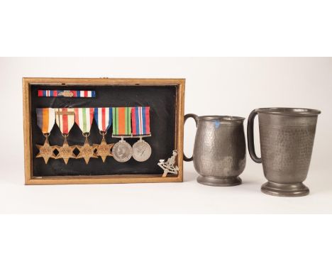 SIX WWII SERVICE MEDALS, comprising: TWO SERVICE MEDALS AND FOUR STARS, with 8th Army clasp to the African, together with an 
