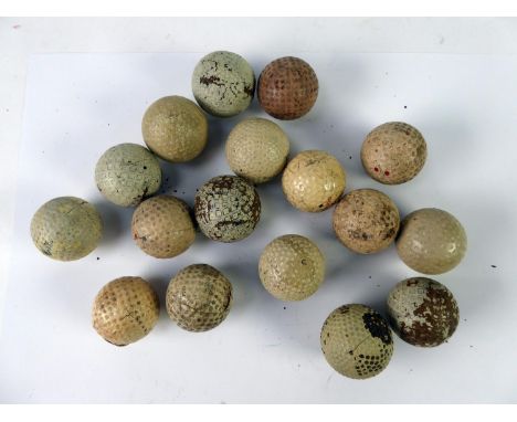COLLECTION OF SEVENTEEN USED SQUARE MESH AND DIMPLE GOLF BALLS TO INCLUDE: The Dunlop, The Freddie, Spalding Red Spot, Top-Fl