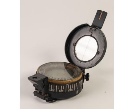 T.G. AND CO., LONDON WORLD WAR II SIGHTING COMPASS, black enamelled and brass, stamped arrow mark and 1943 MKIII No.B-234965 