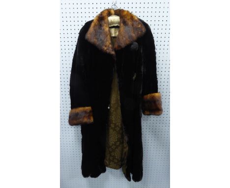 A 3/4 LENGTH LADIES BLACK MUSQUASH COAT with contrast collar and cuffs retailed by Jenners of Edinburgh, and TWO FURTHER 3/4 