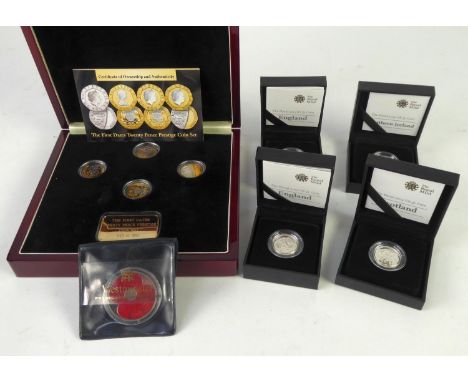 FOUR ROYAL MINT LIMITED EDITION SILVER ONE POUND COINS “ICONS OF A NATION” viz 2013 England x 2, 2014 Ireland and 2014 Scotla