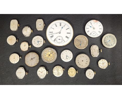 GOOD SELECTION OF VINTAGE WATCH MOVEMENTS AND DIALSincluding Omega (movement numbered 35009004), Rolex, Favre-Leuba, Omer 17 