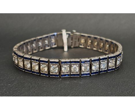 ART DECO STYLE MOISSANITE AND SAPPHIRE BRACELETthe moissanites totalling approximately 8.75ctswith baguette cut sapphires on 