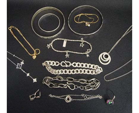 SELECTION OF SILVER JEWELLERYincluding two silver bangles, an unmarked curb link bracelet, a Lola Rose necklace, a Dyadema si