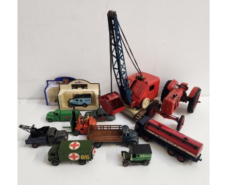 SELECTION OF VINTAGE DIE CAST VEHICLESincluding a Gamma tracked crane, Denzil Skinner Nuffield tractor, Royal Mail van, recov