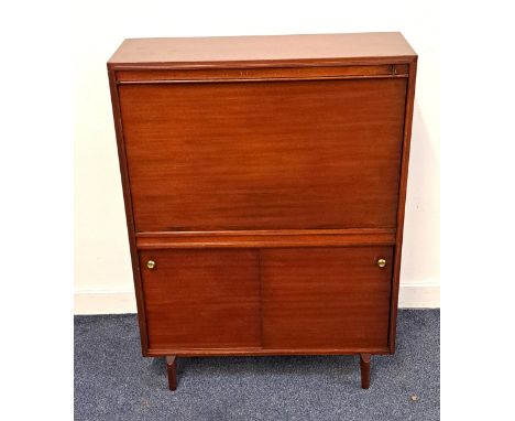 MAHOGANY STUDENTS DESKwith a rectangular top above a fall flap opening to reveal a shelf and pigeon holes above a pair of sli