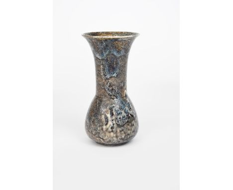 A tall Ruskin Pottery high-fired stoneware vase by William Howson Taylor, shouldered form with tall cylindrical neck and ever