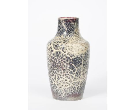 A Ruskin Pottery high-fired stoneware vase by William Howson Taylor, dated 1920, shouldered form, covered in a fissured purpl