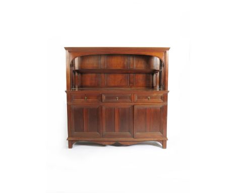 A Morris &amp; Co walnut sideboard/buffet designed by Philip Webb,  rectangular section, three panelled doors below one singl