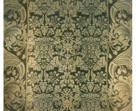 A pair of curtains, decorated with flower and foliage panels, inside wide borders of bell flower repeats, unsigned, 244cm lon