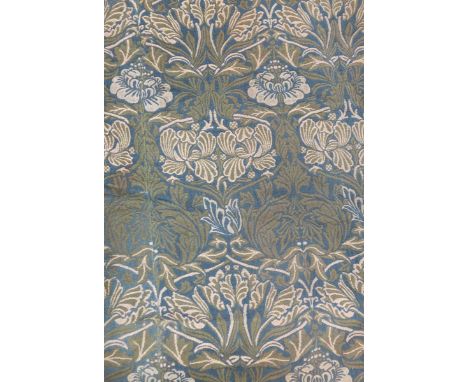 A pair of Morris &amp; Co Tulip &amp; Rose woven curtains designed by William Morris, designed in 1876, in shades of green an