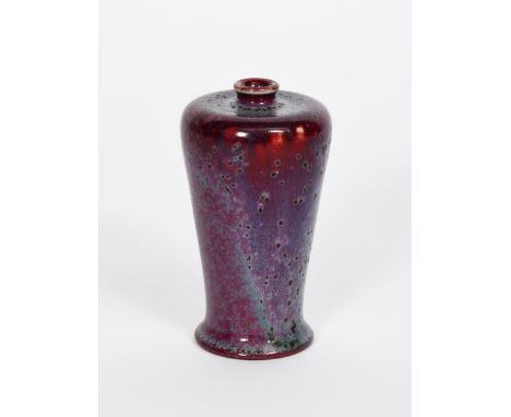 A Ruskin Pottery high-fired stoneware vase by William Howson Taylor, dated 1905, shouldered, cylindrical form, covered in a m