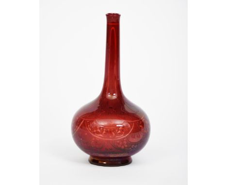 A Pilkington's Lancastrian Pottery solifleur vase by William S Mycock, dated 1913, ovoid body with tapering slender neck, pai