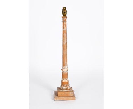 A Heal's limed oak table lamp,  turned cylindrical stem on stepped square section base, unsigned, 53cm. high