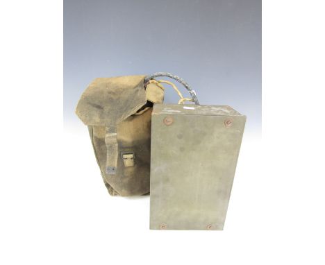 A Second World War British Army No 2 (Polish) mine detector amplifier, headphones and webbing haversack