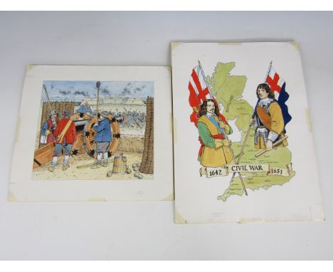 Jeffrey Burn (Contemporary) Two English Civil War studies, including a prospective book cover for The Divided Realm, watercol