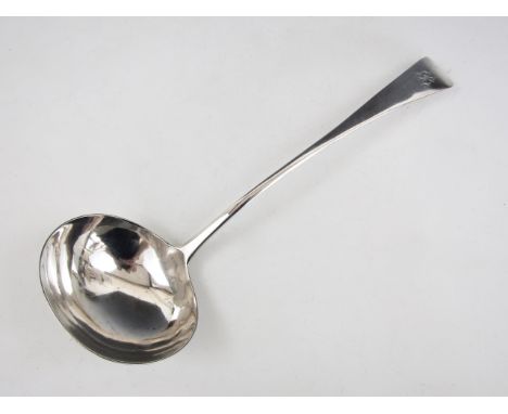 A George III silver old English pattern ladle, with engraved letter 'B' to the terminal, John Crouch I & Thomas Hannam, Londo