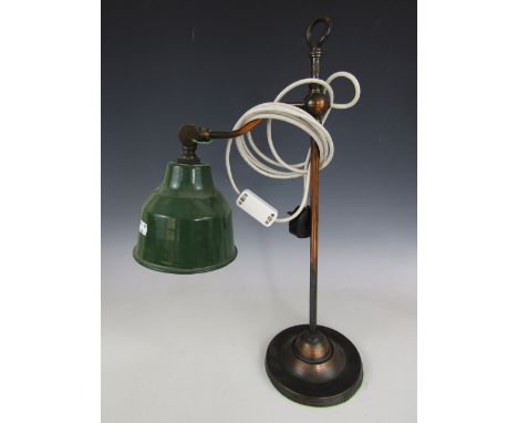 A vintage copper desk lamp with Maxlume green enamelled shade, 57 cm, circa 1930