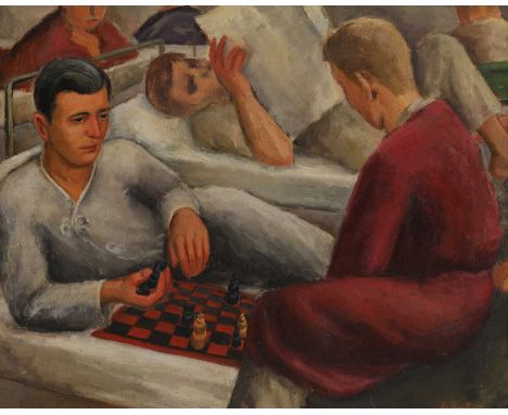 Lars-Birger Sponberg (Swedish-American, 1919-2018)'Chess'signed 'Lars-Birger Sponberg' l.r., oil on canvas62 x 77cmExhibited: