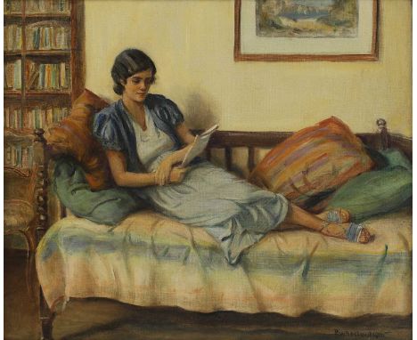 ▴ Rowland Wheelwright (1870-1955)A young lady readingsigned 'R. WHEELWRIGHT' l.r., oil on canvas51 x 60.5cmCondition ReportFr