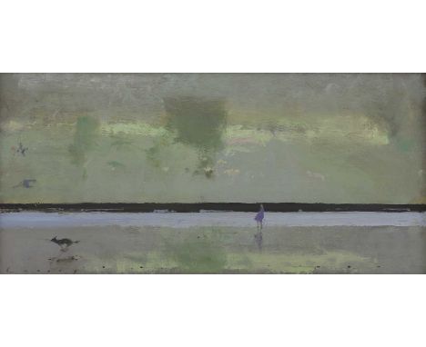 ▴ Fred Cuming RA (1930-2022)'Walking the Dog, Camber'signed 'Cuming' l.l., oil on board16 x 31.5cmProvenance: With Thompson's