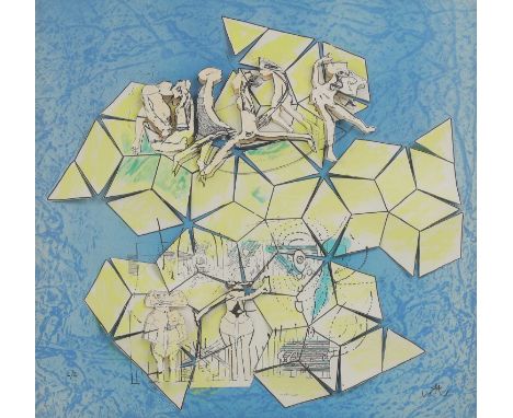 Roberto Matta (Chilean-Italian, 1911-2002)Untitledlithograph and collage with crayons, signed with artist's motif in pencil l