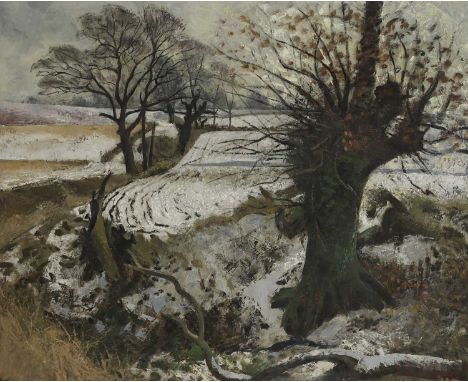 ▴ John Aldridge RA (1905-1983)'The Moors, Gt Bardfield'signed and dated 'John Aldridge/March 55' l.r., oil on canvas65 x 80cm