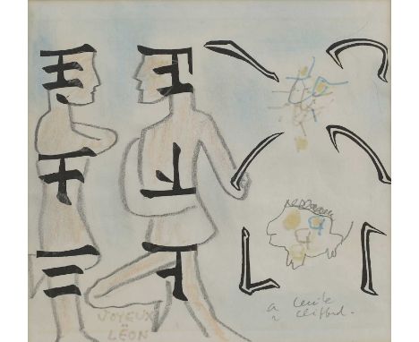 Roberto Matta (Chilean-Italian, 1911-2002)'Joyeux Leon'inscribed to 'Cecile and Clifford', pencil, pen and ink, felt-tip pen 