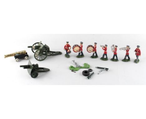 Property of a lady - a group of seven metal Wend-Al British Army Bandsmen; together with a Britains die-cast spring artillery