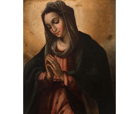 Spanish school, 17th century."Virgin of the Annunciation".Oil on canvas.Relined.Frame from the 19th century.Defects in the fr