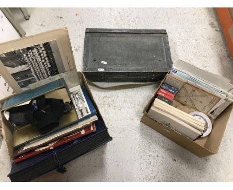 Two boxes of assorted RAF and Naval memorabilia to include British aircraft and ships self instruction recognition cards, res