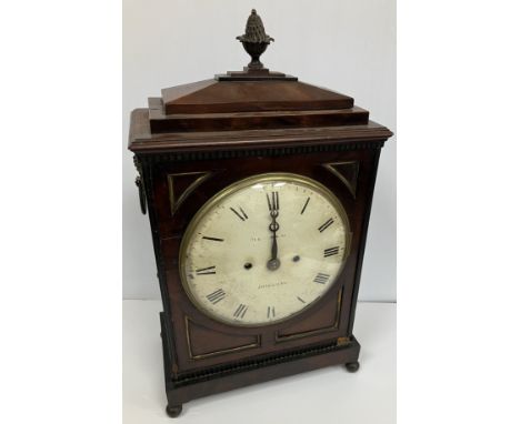 A 19th Century mahogany cased bracket clock with replacement Smiths English Clocks electric movement, the painted tin dial wi