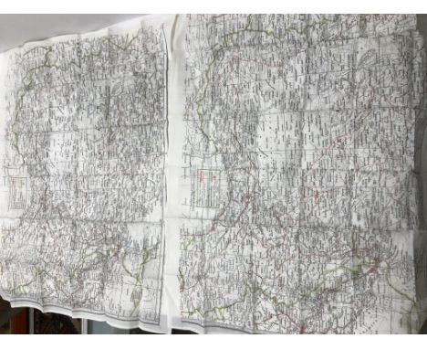 A collection of four World War II RAF silk escape maps "Iran" (T4/T2) with area to north verso (T2/T4), scale 1:3,200,000